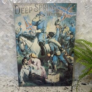 DEEP SPRING WHISKEY Robert E Lee Civil War TIN Metal Sign‎ Flag Whiskey USA